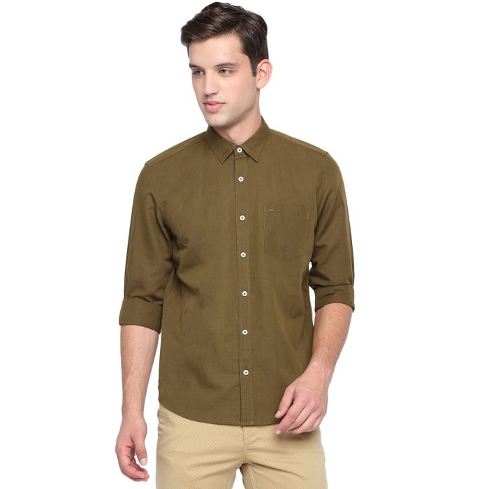 Men's slim fit green dress shirt