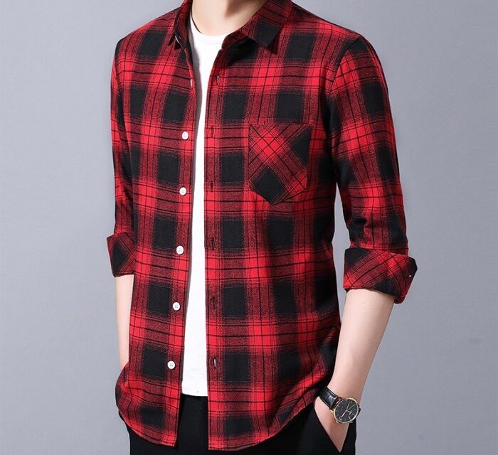 Mens Red Plaid Dress Shirt Stylish and Versatile Addition to Your Wardrobe