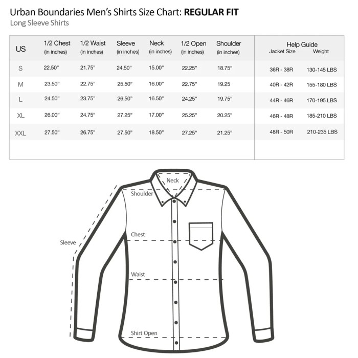 Men's dress shirt size measurements