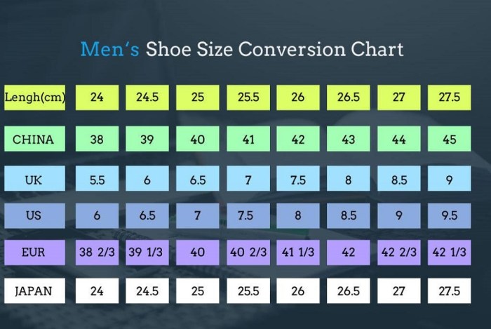 Mens dress shoe size chart