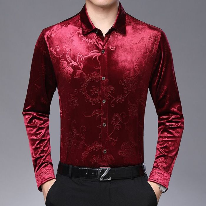 Red velvet dress shirt mens